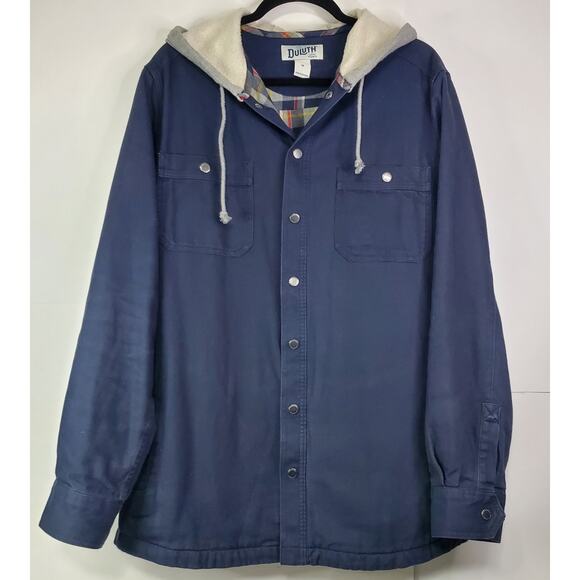 Duluth Trading Co Men's Full Zip Flannel Lined Hooded Canvas Jacket Navy • M - Picture 3 of 12
